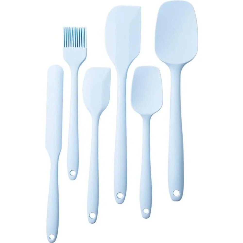 6 Pieces Silicone Spatula Set Food Grade Rubber Spatula Ergonomic Grip Blue